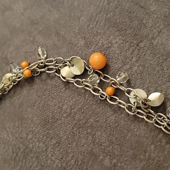 PREMIER DESIGNS Orange Gold Dangle Beaded Fringe Chain Necklace - Picture 5 of 9